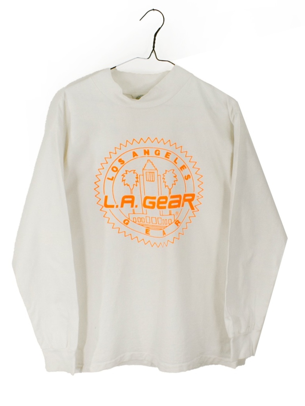 Vintage 80s 90s LA Gear Los Angeles Neon Orange Logo m White Long Sleeve Shirt